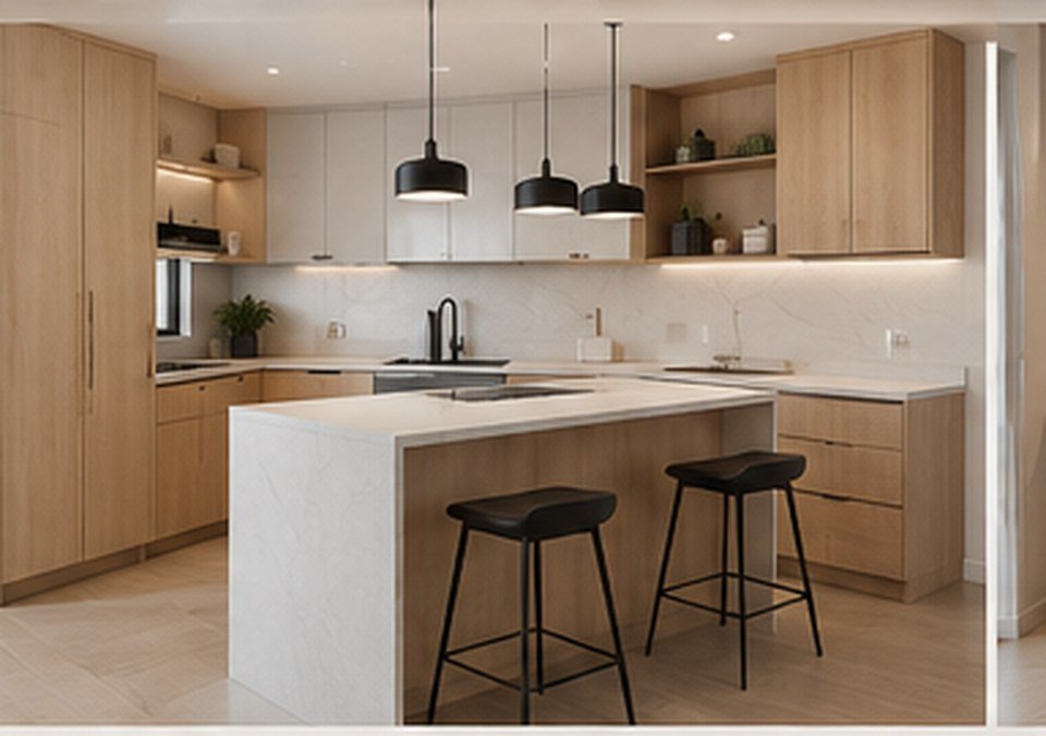 Cocina roble con península